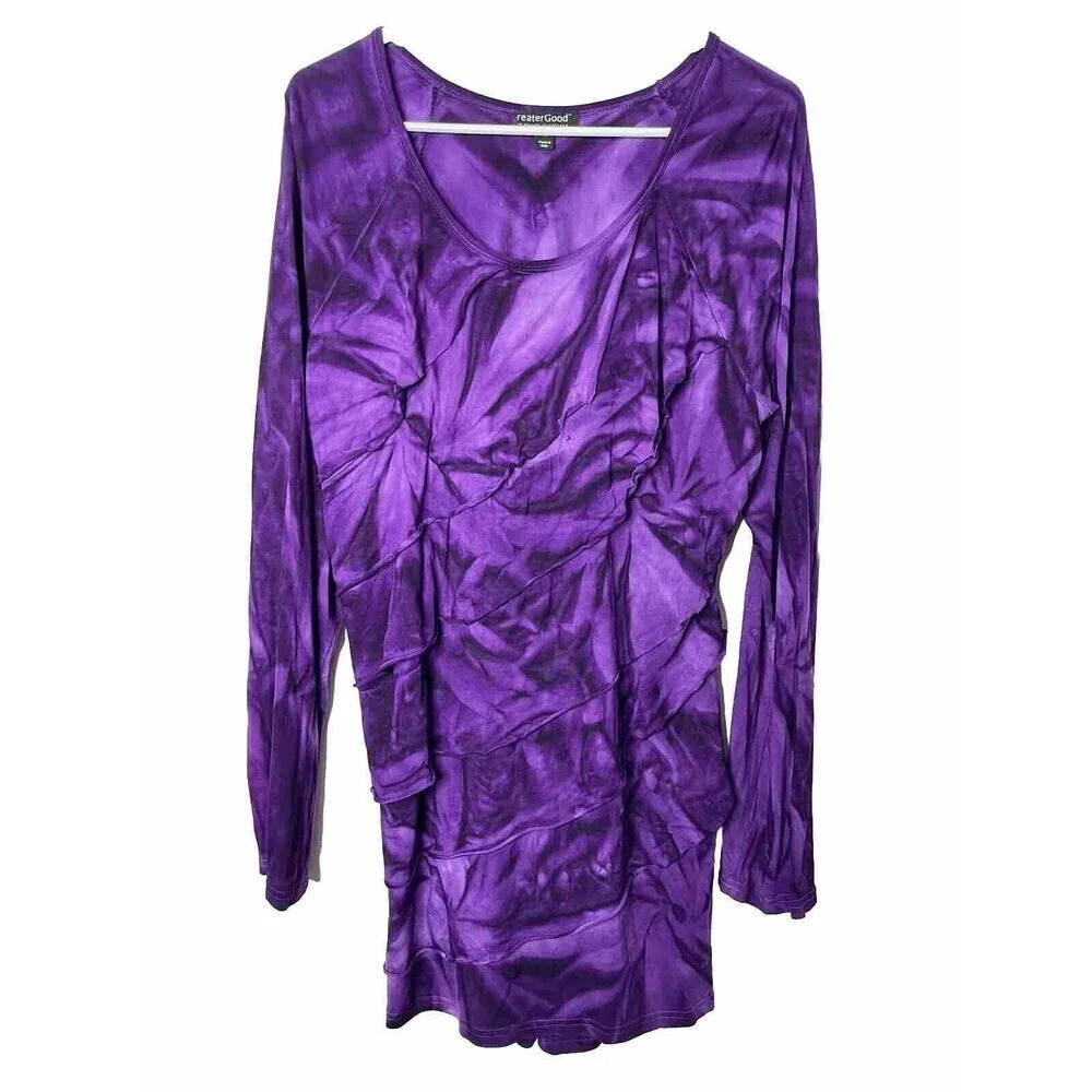 Greater Good Tiered Blouse Shirt Sz XL Tie-Dye Boho Hippie Ruffle Stretch Flowy